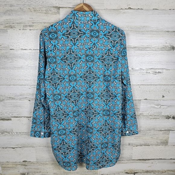 Tommy Bahama Turquoise Cotton Button Up Shirt Blue Boho Coastal Resortwear M - Picture 5 of 16